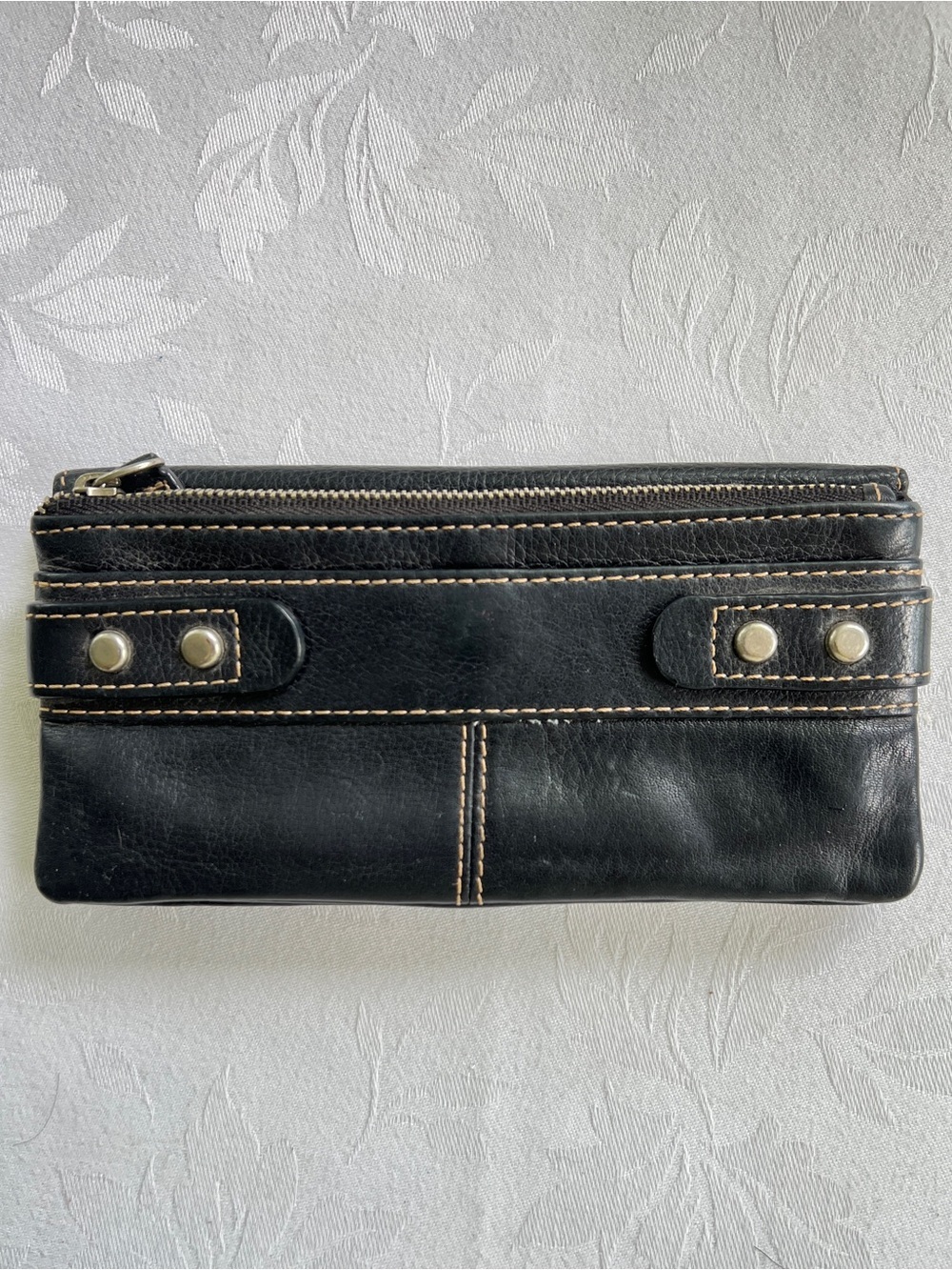 Vintage Fossil Black Leather Clutch Purse Wallet